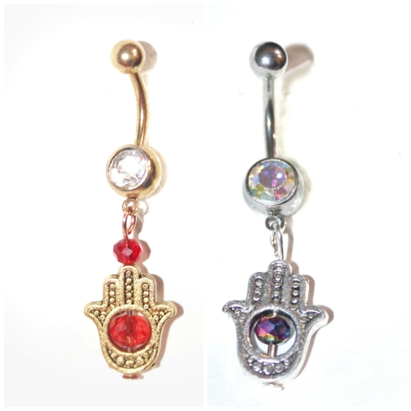 Crystal Hamsa Hand Belly Ring - Picture 1 of 16